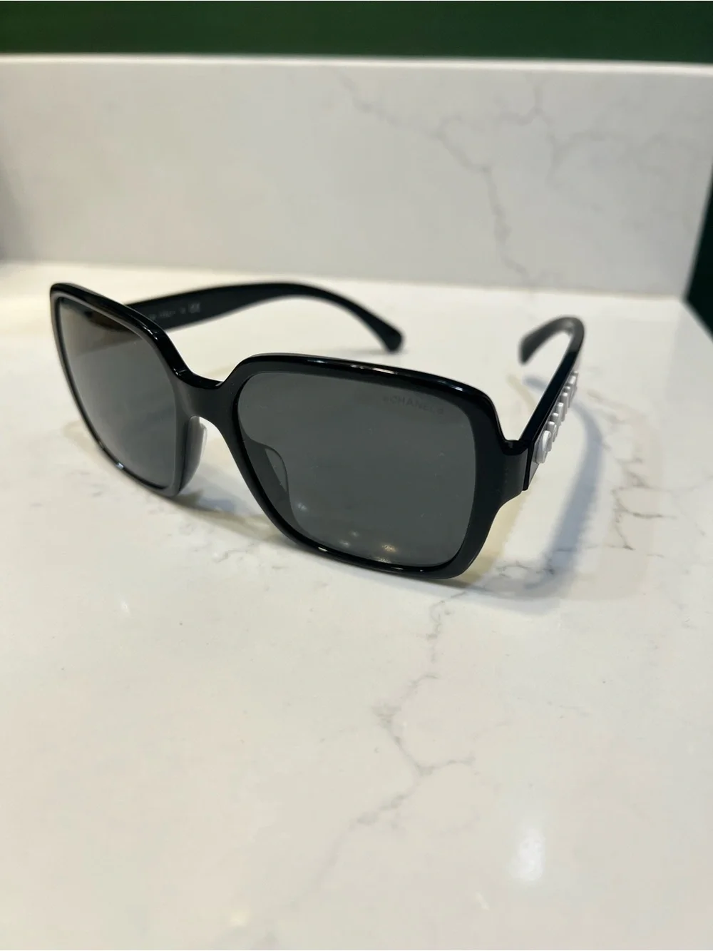 CHANEL Black Oversized Square Sunglasses with Dark Lenses